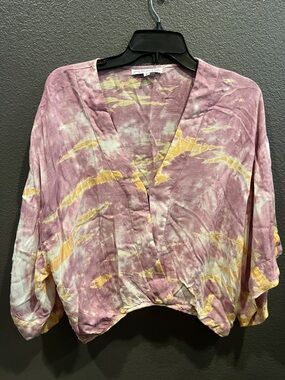 Young Fabulous & Broke Pink and Yellow Tie-Dye V-Neck Top